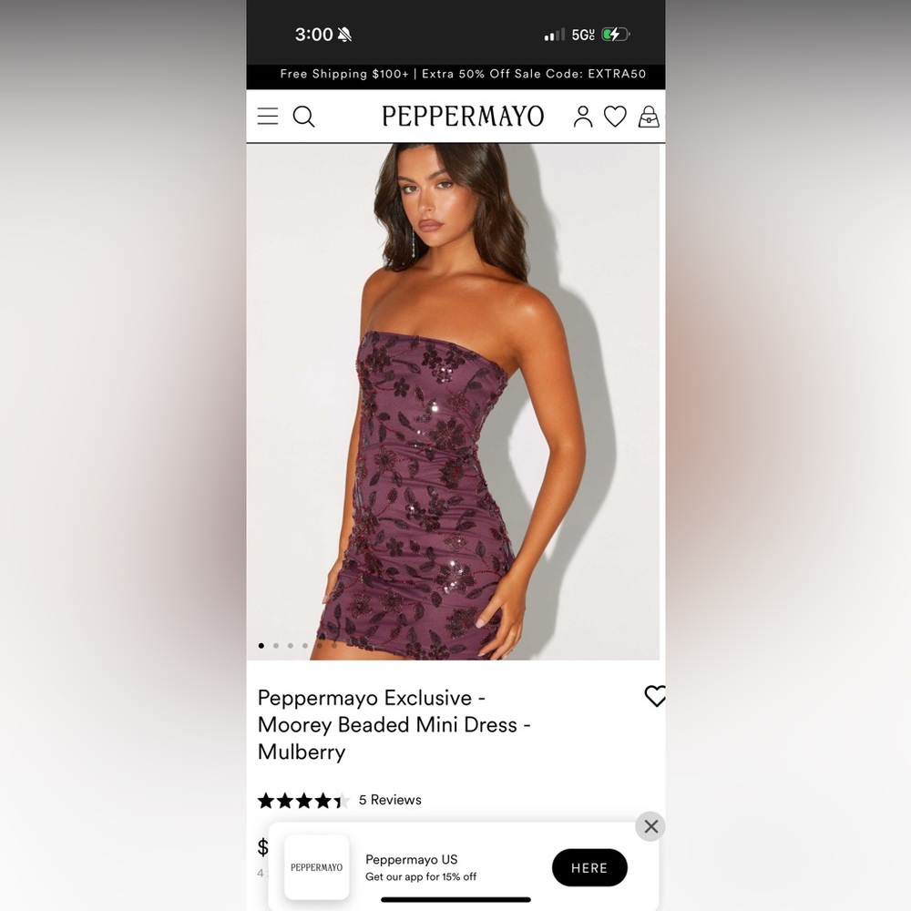 Peppermayo Mulberry Strapless Beaded Dress